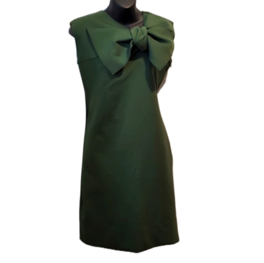 Marie Saint Pierre Army Green Scuba Bow Sleeveless Shift Dress Size 4 Large